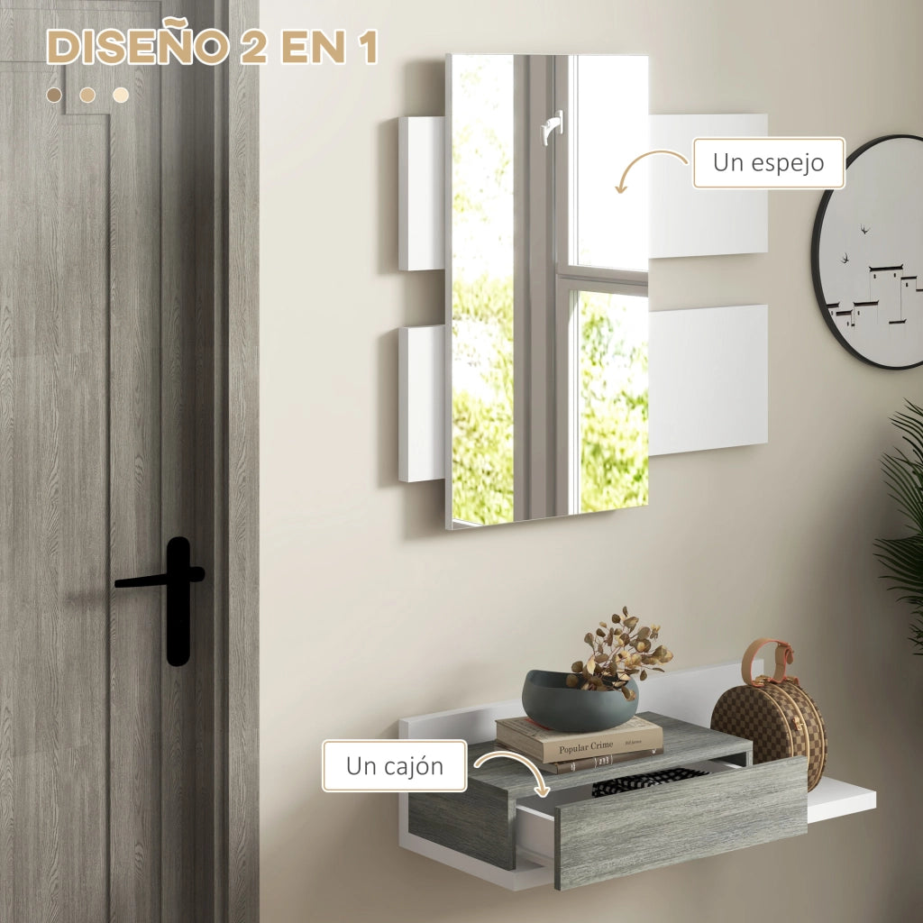 Mobile ingresso con specchio e cassetto ¨C Minimal ¨C Bianco e Grigio 75x30.5x20 cm