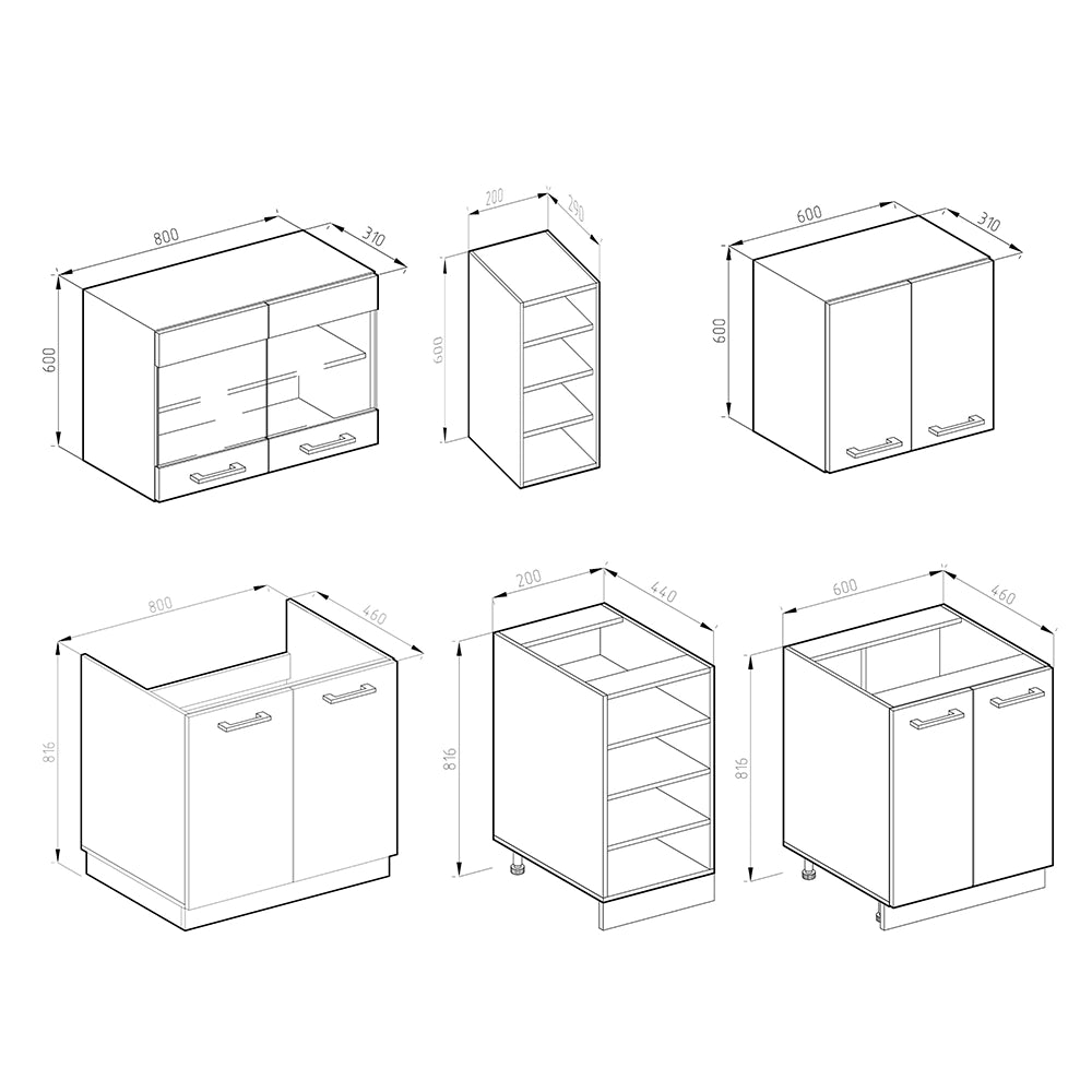Vicco Cucina completa Sonoma/Bianco 160 cm , PL Marmo