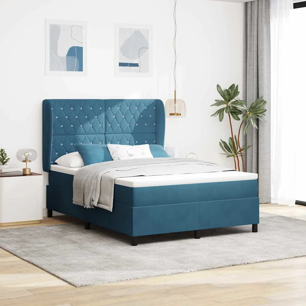 Letto a molle con materasso Blu Scuro 200 x 140 cm Velluto 3340878