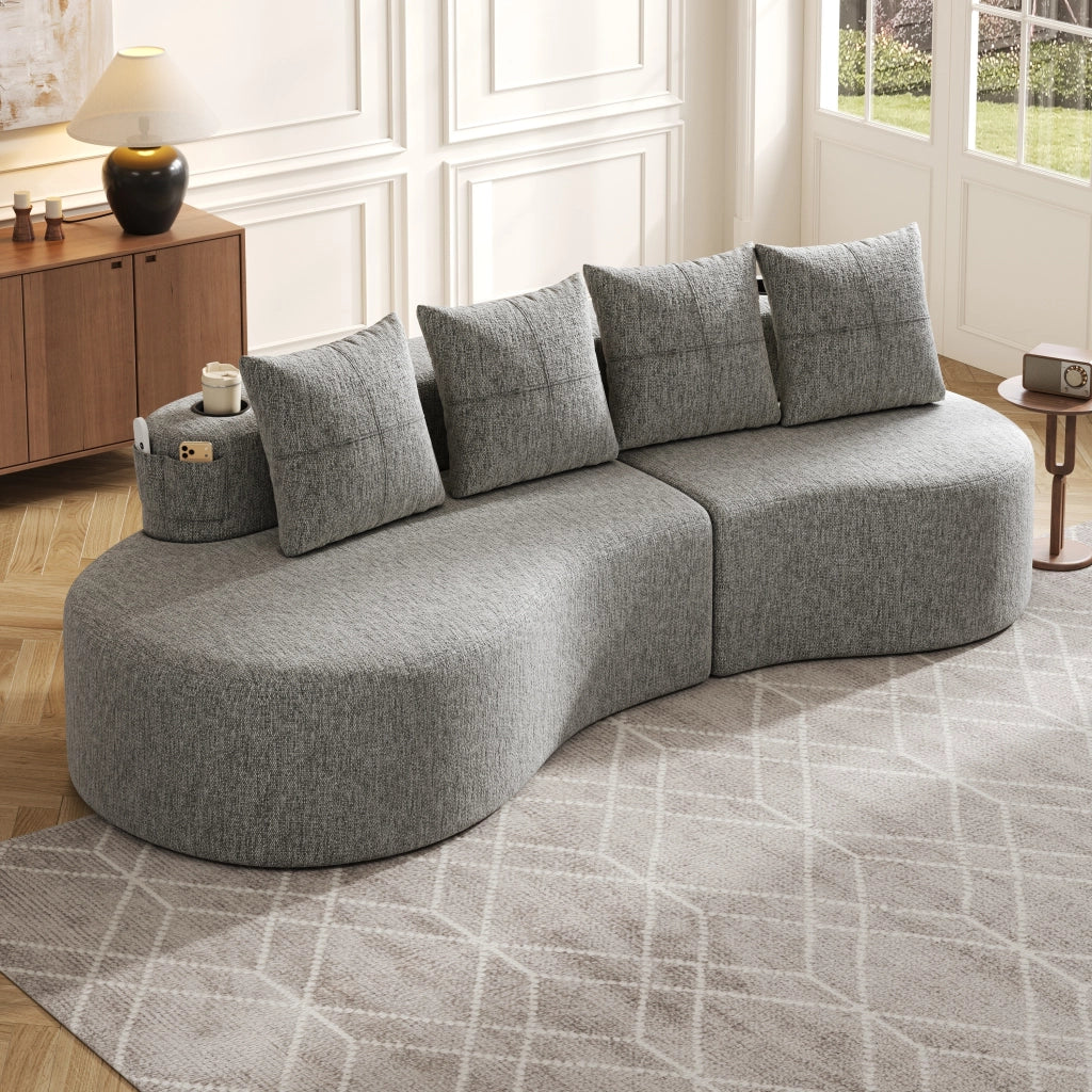 DIVANO 240x109x60 cm in lino grigio chiaro con 4 cuscini