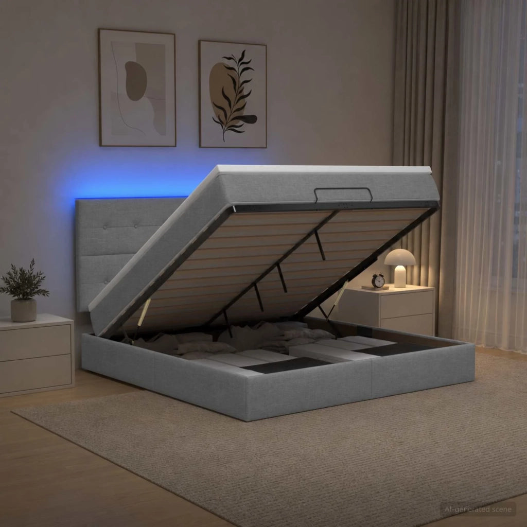 Letto Ottomano con Materasso e LED Grigio Chiaro 140 x 190 cm 3458069