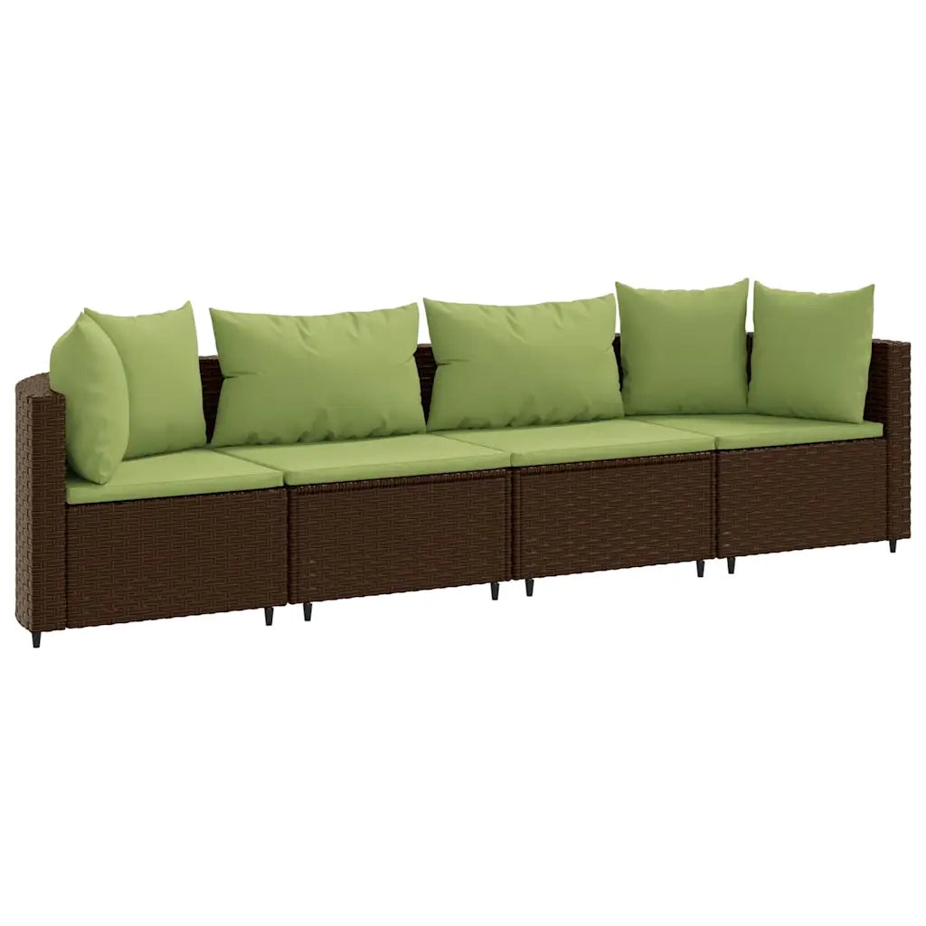 Set Divano da Giardino 4 pz con Cuscini Marrone in Polyrattan