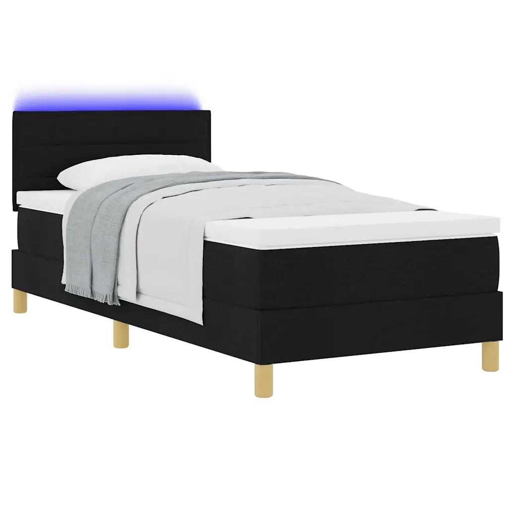 Letto a Sorgente LED con materasso Nero 90 x 190 cm Tessuto