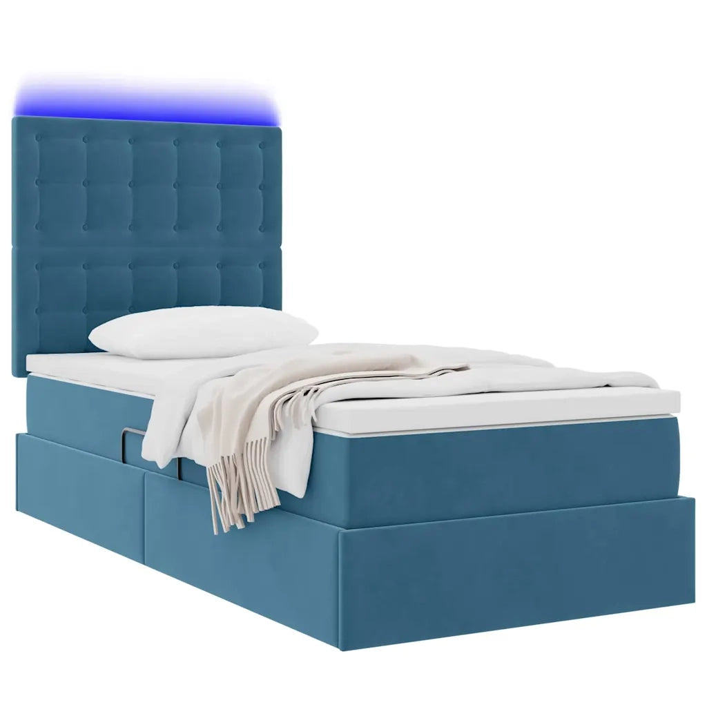 Letto con contenitore e LED Blu Scuro 90 x 200 cm Velluto