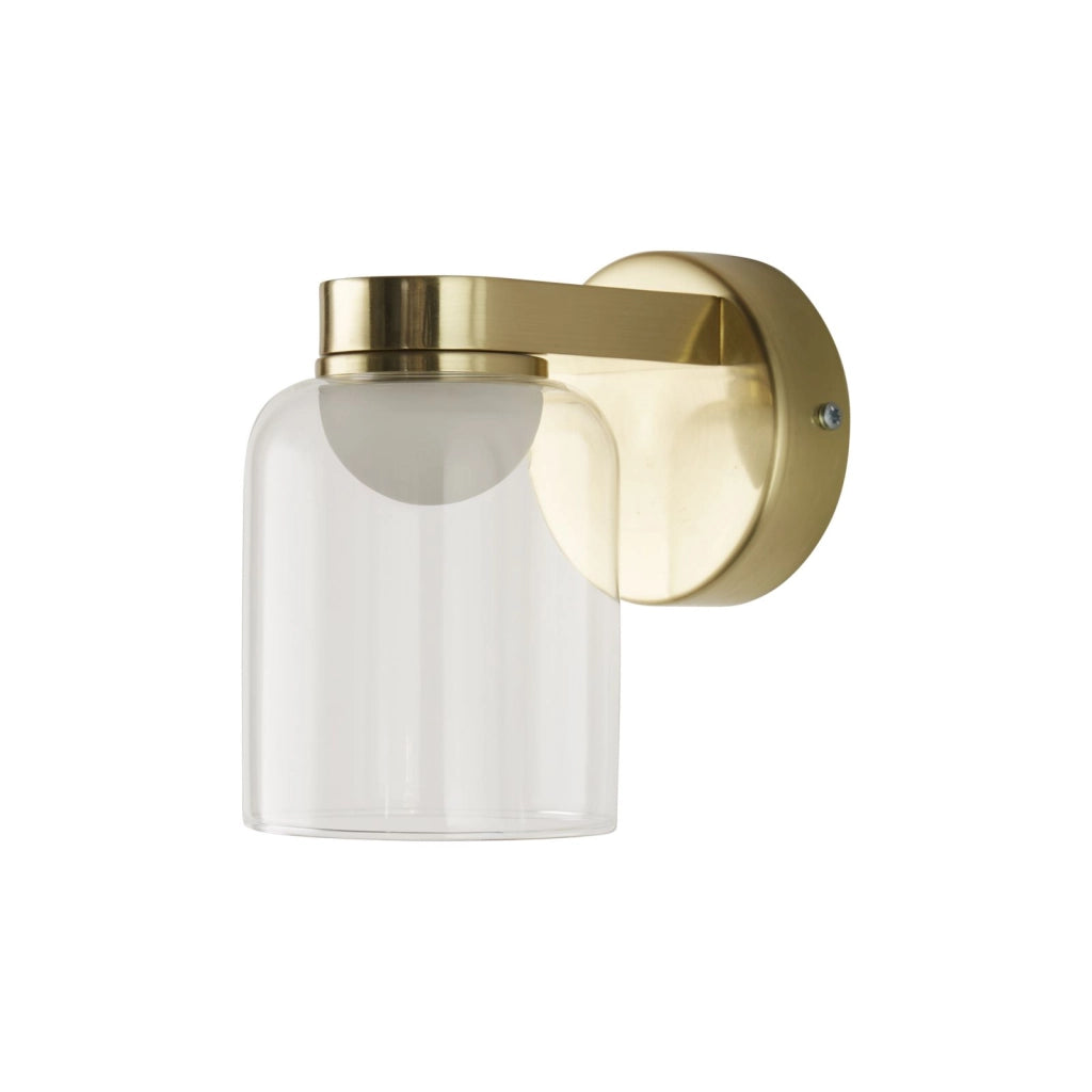 Applique LED Highball, ottone satinato e vetro trasparente IP44