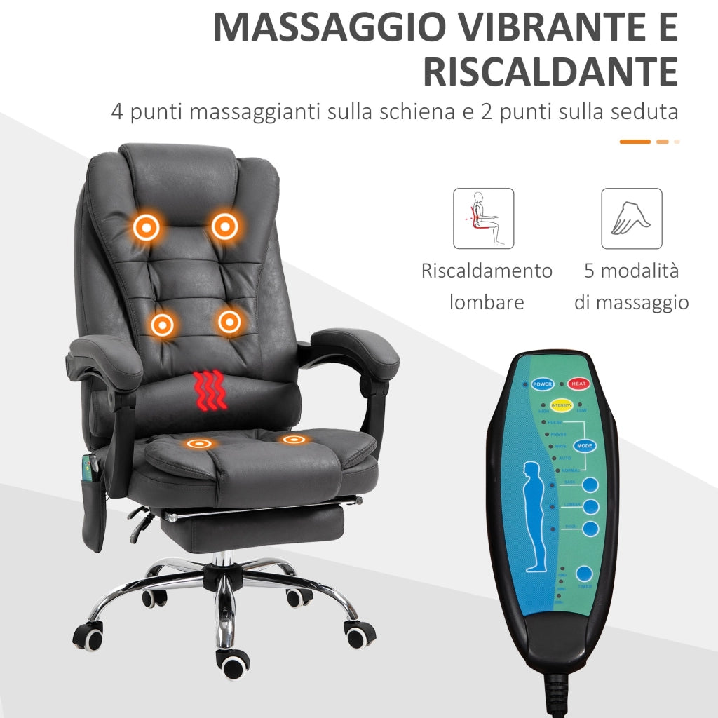 EasyComfort Poltrona da Ufficio Massaggiante e Reclinabile con Riscaldamento e Altezza Regolabile, Grigio
