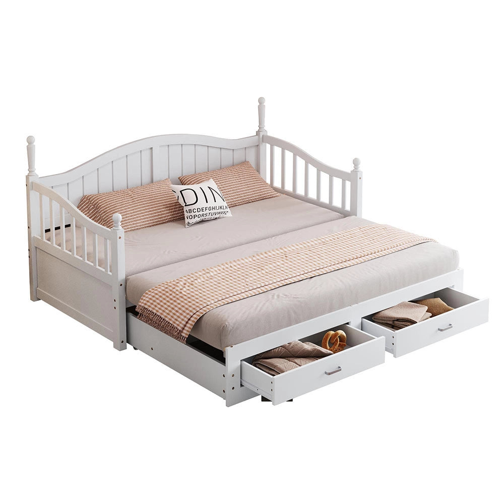Divano letto stile romano - Xylo - bianco, braccioli, legno pino