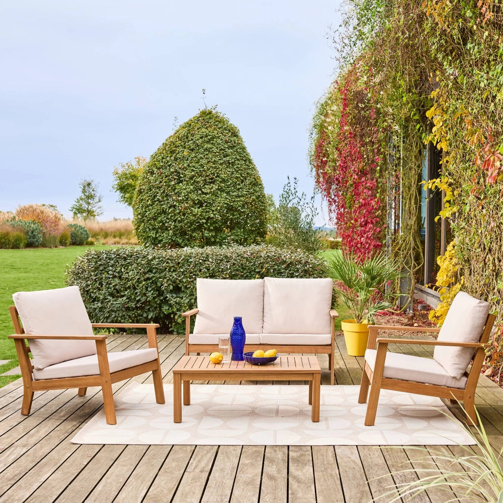 Salotto da giardino in legno di acacia, 4 posti, beige