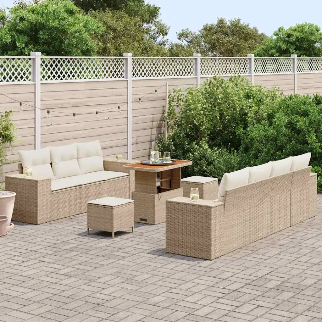 Set Divano da Giardino con cuscino 10 pcs Beige polyrattan
