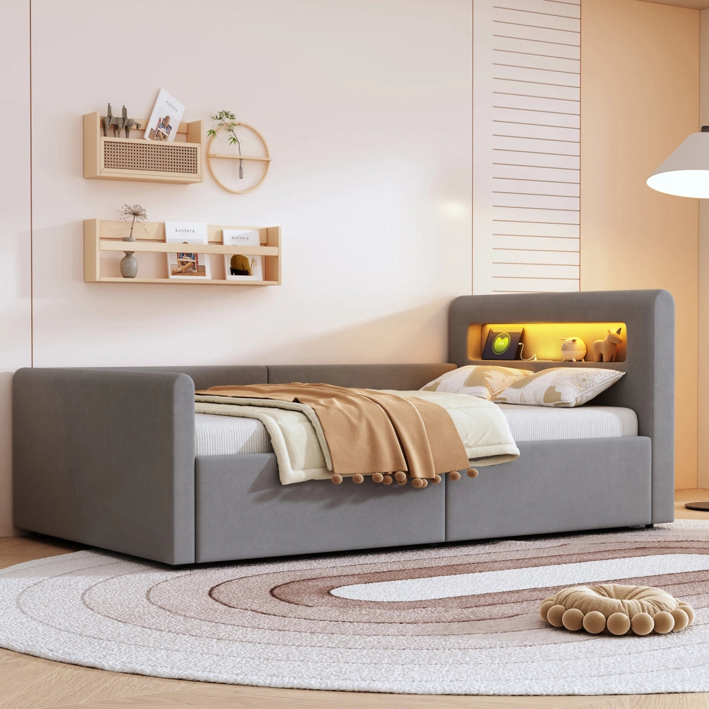 letto imbottito velluto grigio 90 x 200 cm