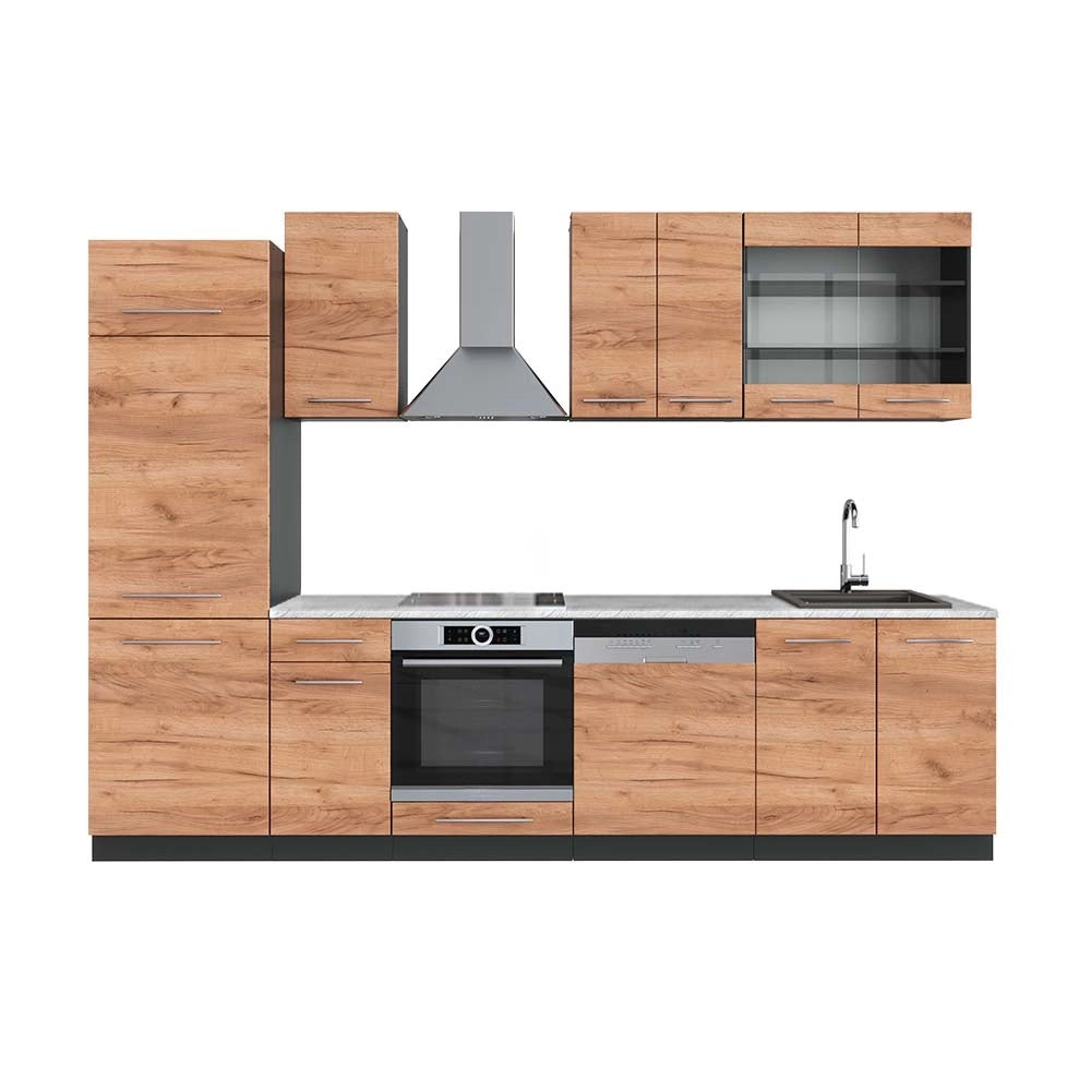 Cucina componibile Fame-Line Rovere dorato/Antracite 300 cm, PL Marmo Vicco