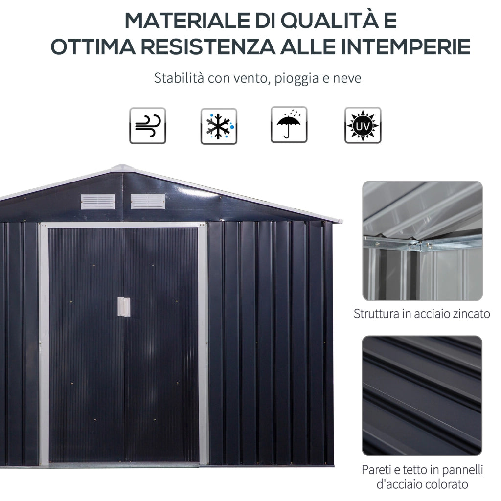 EasyComfort Casetta da Giardino con 2 Porte Scorrevoli e 4 Prese d'Aria, in Acciaio, 322x277x192 cm, Grigio