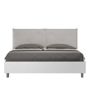 Letto Matrimoniale 160x200 cm con Rete Struttura Bianco Frassico con Cuscini in Similpelle Egos Appia Tortora