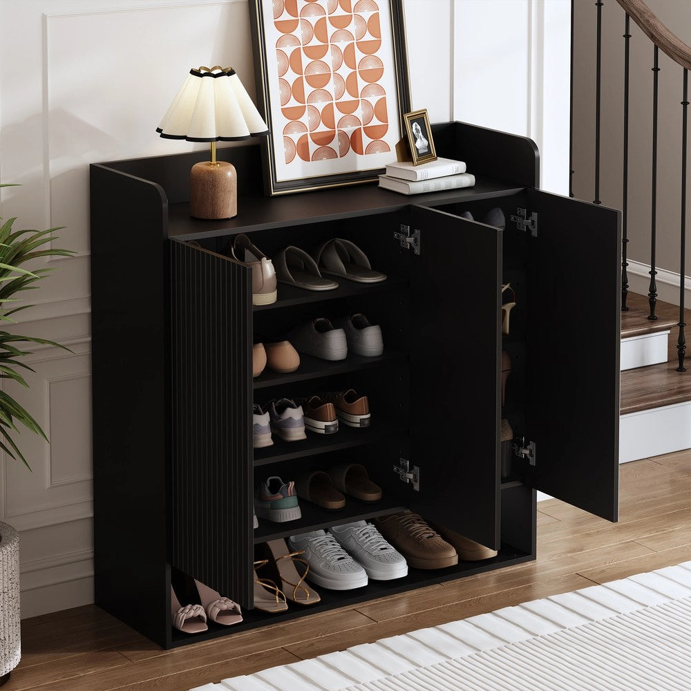 Scarpiera con Specchio Ingresso ¨C MINIMAL ¨C Nero, Ripiani Multipli