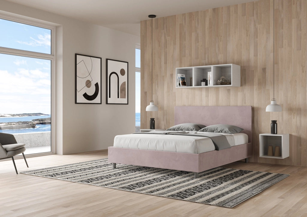 BS COM Letto queen size contenitore imbottito 150x200 microfibra glicine