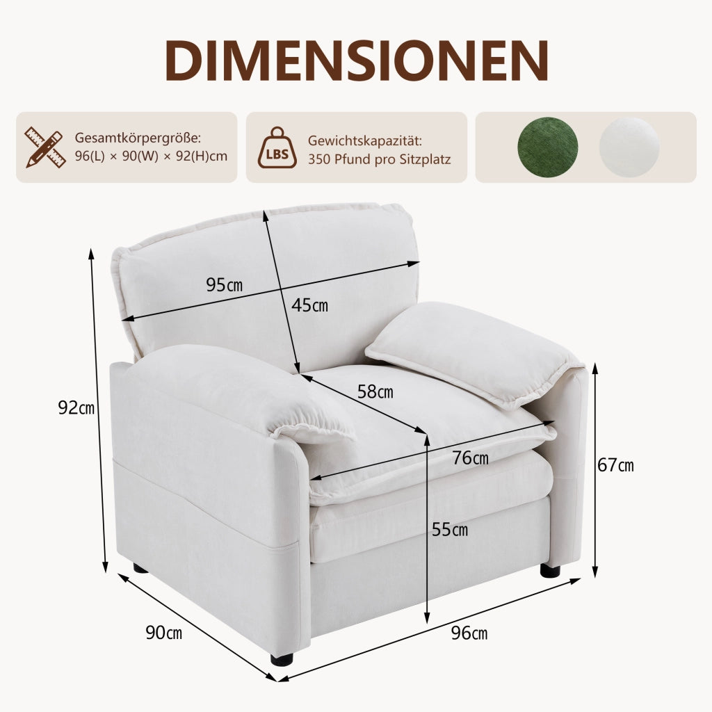 Divano singolo bianco vintage - Zephmum - Tasca doppia lato per spazio ridotto