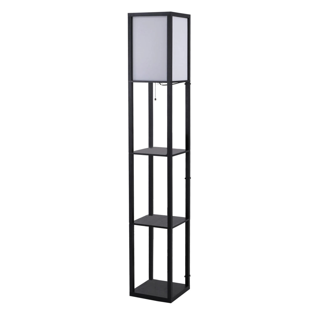 Lampada da Terra con Scaffale ¨C zephmum ¨C Legno, Nero