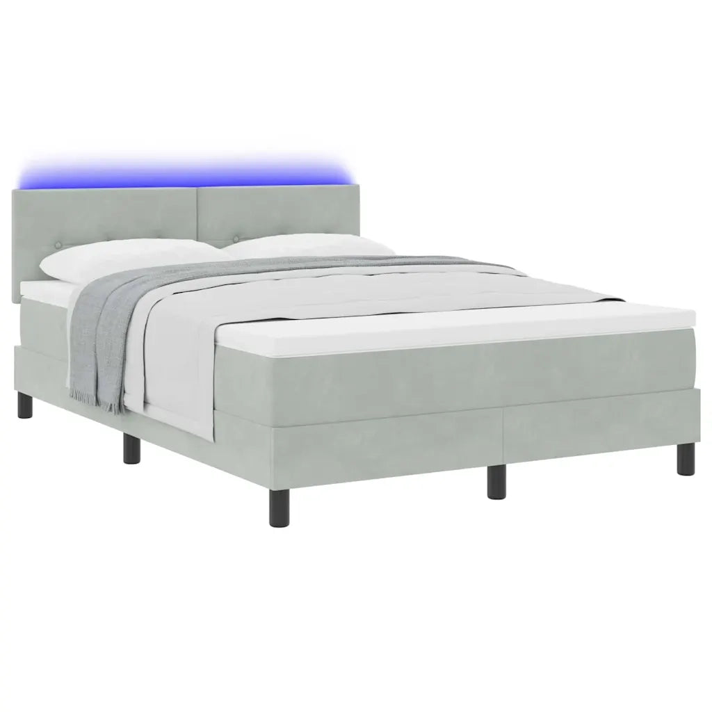 Letto a Sorgente LED con led Grigio chiaro 140 x 200 cm Velluto