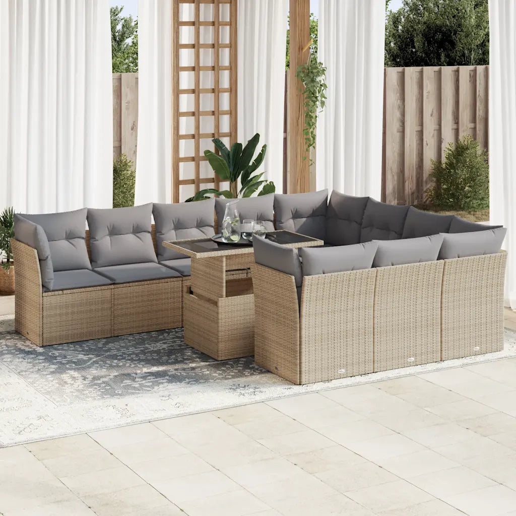 Set Divani da Giardino 11 pz con Cuscini Beige in Polyrattan 3326230