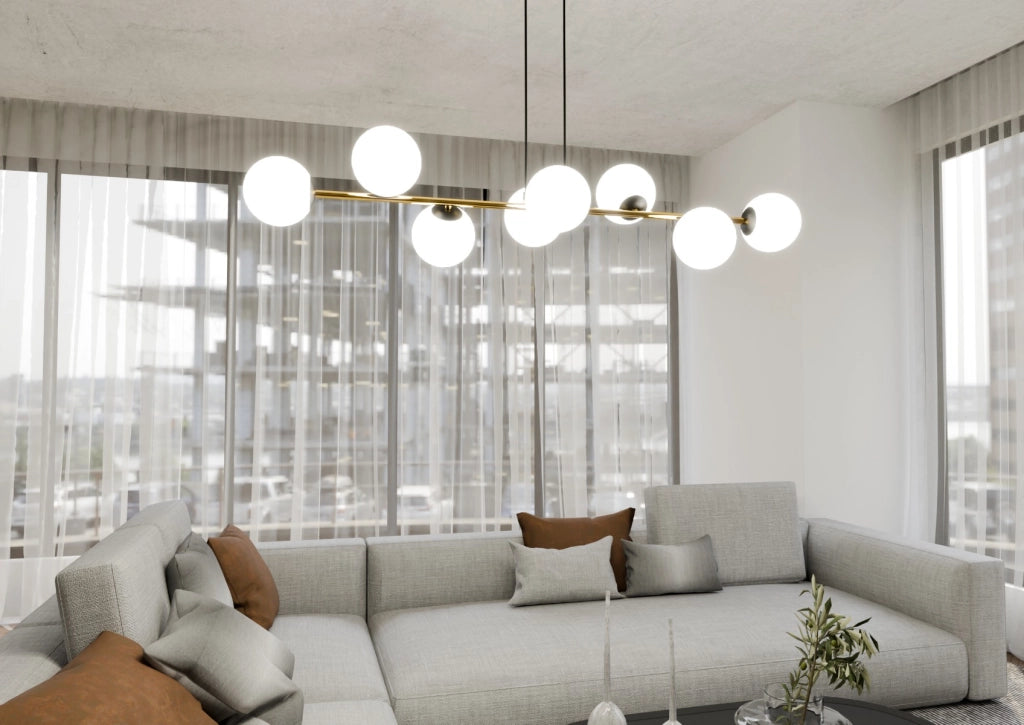 Lampadario Emibig Gravity 8, 8xE14 nero oro bianco 140cm