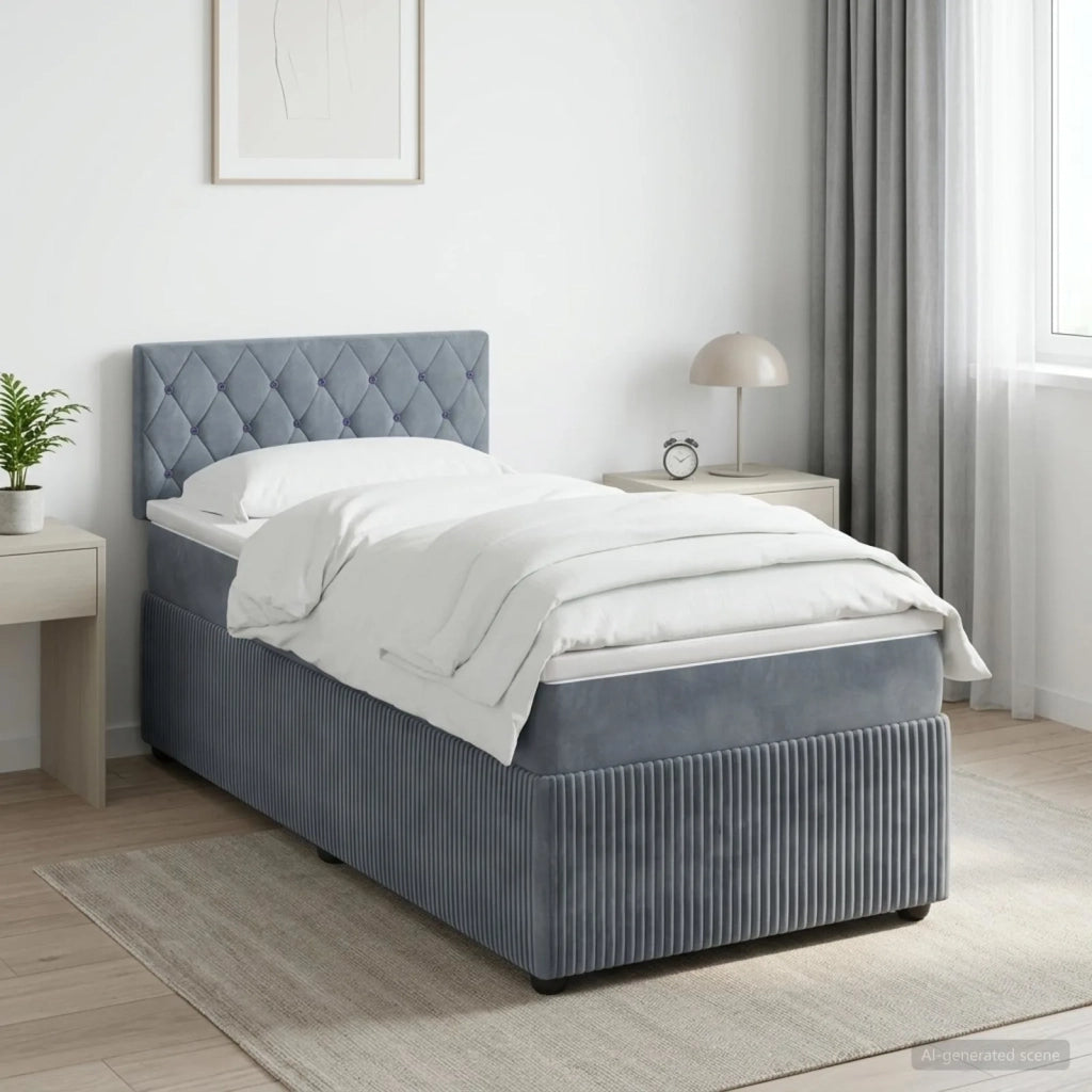 Letto con Box Spring, Materasso e LED Grigio Scuro 90 x 190 cm 3453246