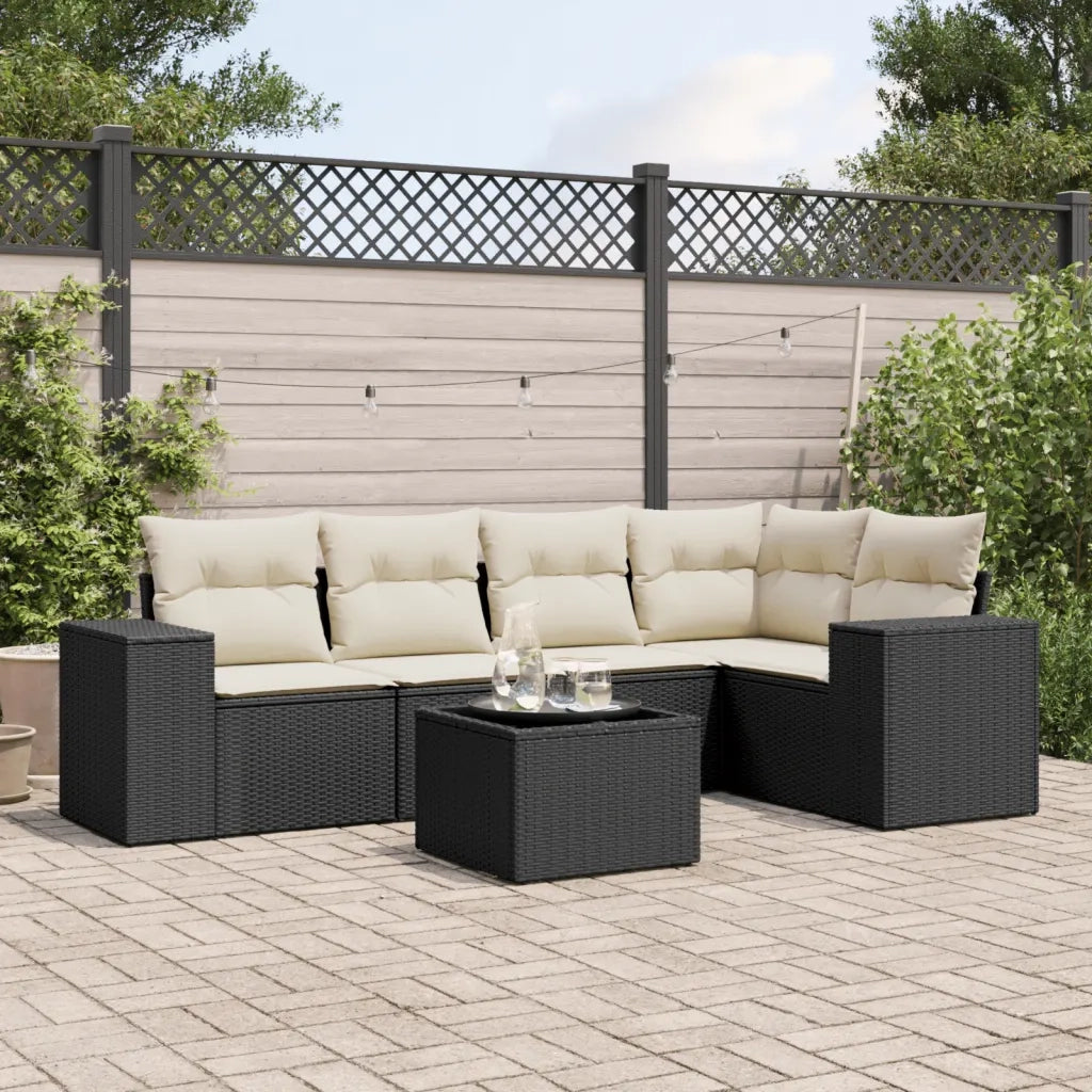 Set Divano da Giardino 6 pz con Cuscini Nero in Polyrattan 3254873