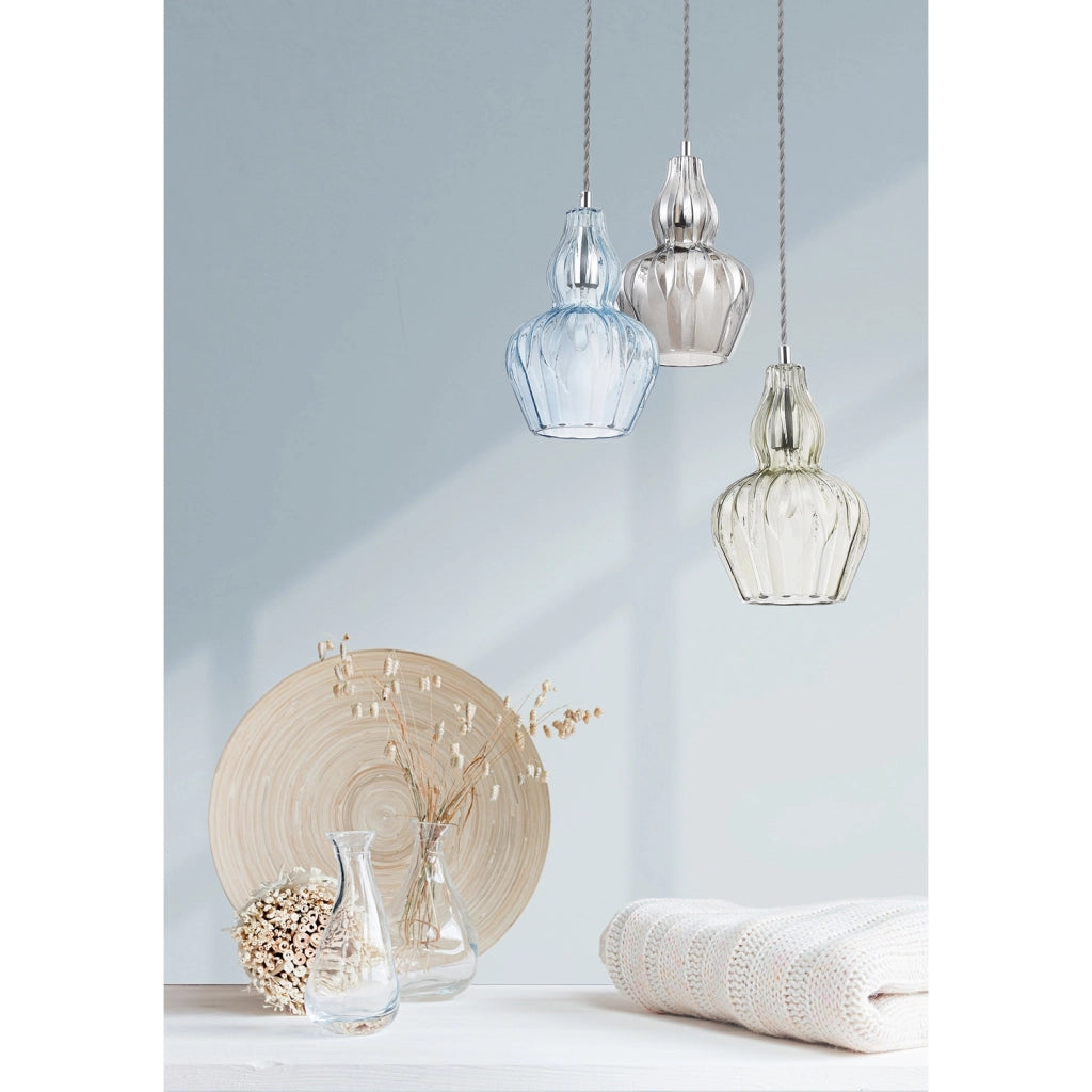 Sospensione Contemporanea Eustoma Metallo Nichel 1 Luce Diffusore Vetro Blu