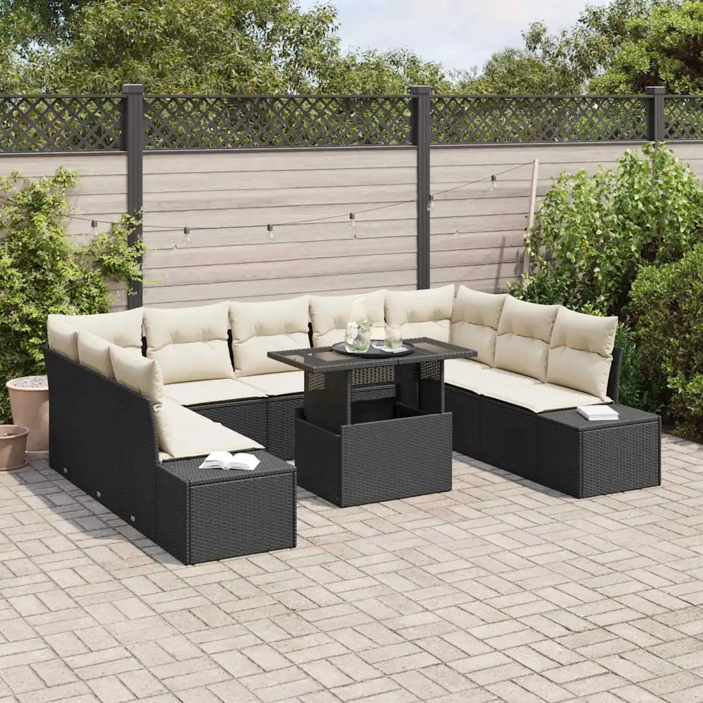 Set Divano da Giardino 10 pcs Nero Poly Rattan 3357980