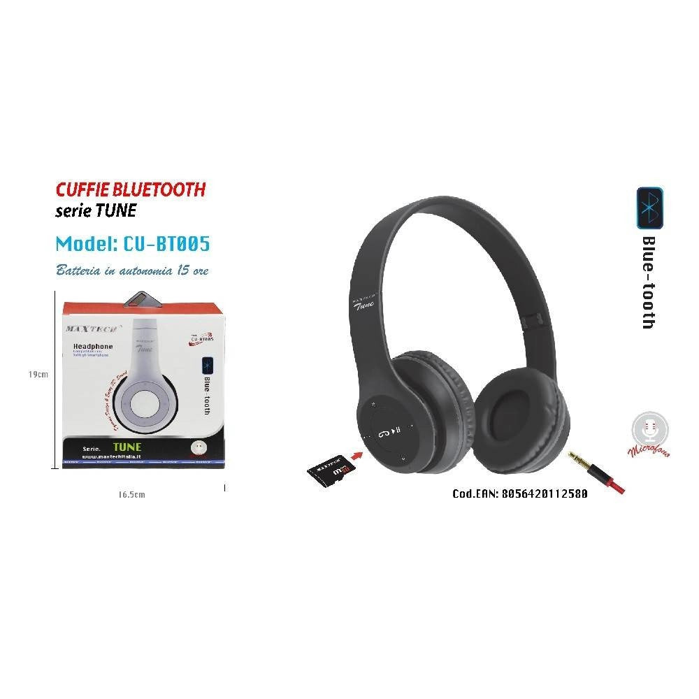 Trade Shop - Cuffie Bluetooth Serie Tune Microfono Per Smartphone Musica Maxtech Cu-bt005 -