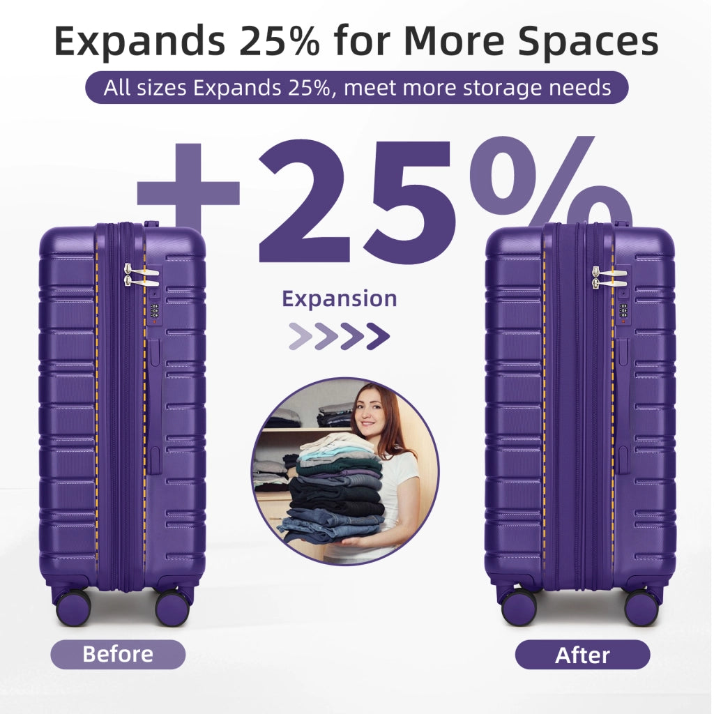 Set valigie rigide espandibile con lucchetto combinato e borsa weekender in ABS viola scuro