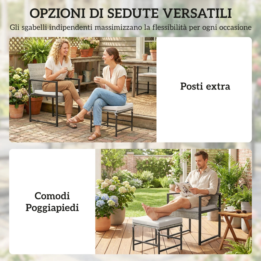 Set pranzo giardino 11 pezzi ¨C Xylo ¨C 6 poltrone, 4 pouf, grigio