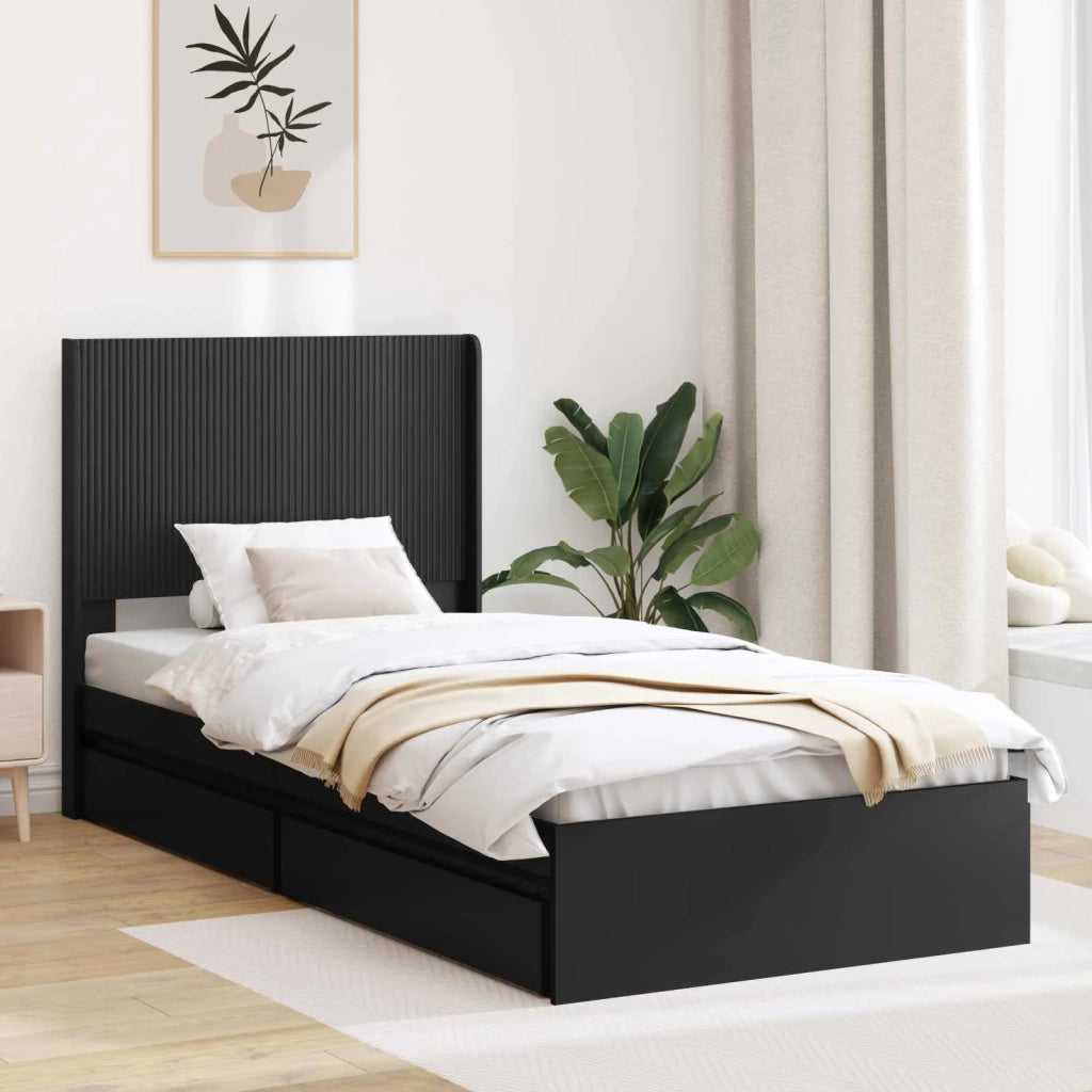Letto singolo | Letto per adulti | Struttura del letto con stoccaggio e testata Nero 90 x 190 cm