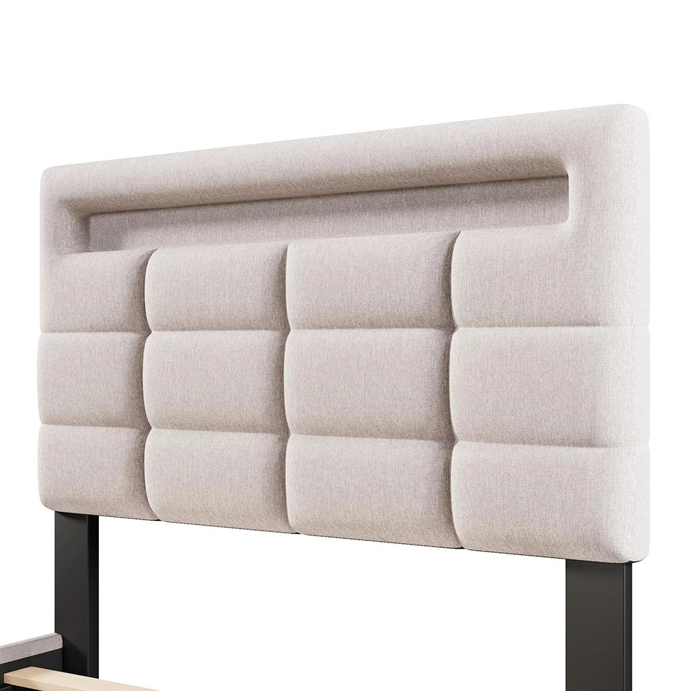 Letto imbottito - Xylo - 90x200 cm LED USB app comando beige