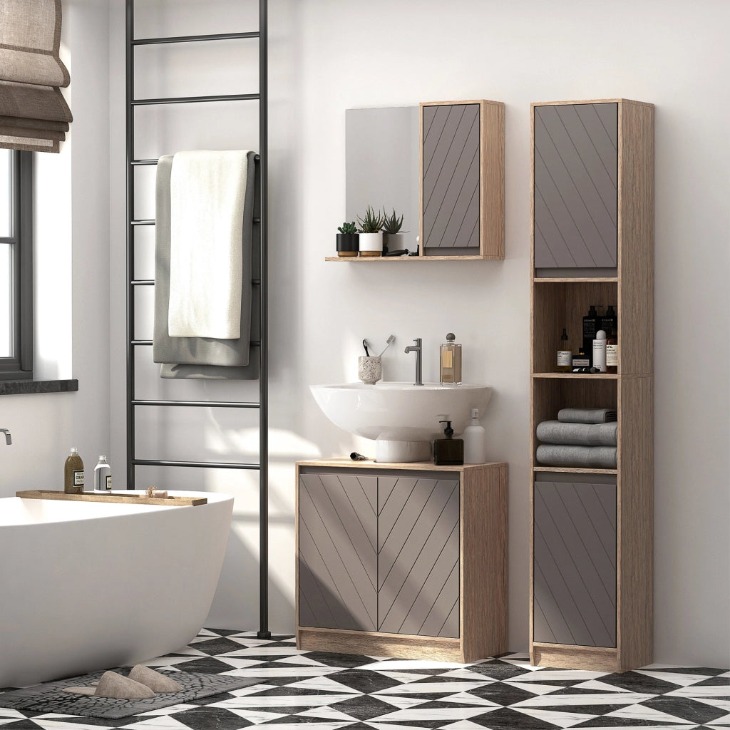 Colonna Bagno Stretto con Ante e Ripiani Aperti ¨C Zephmum ¨C 30x24x170 cm Rovere Grigio