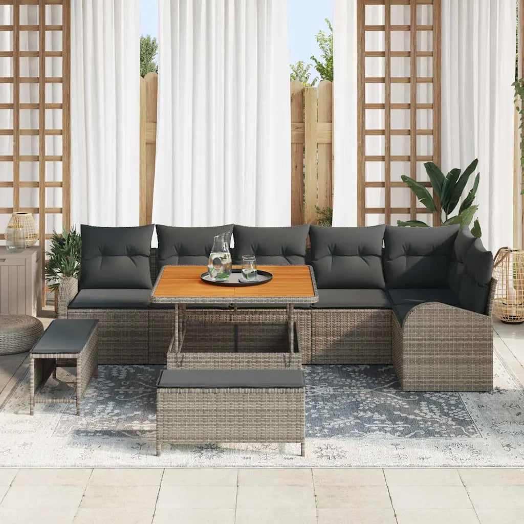 Set Divano da Giardino con cuscino 9 pcs Grigio polyrattan 3362408