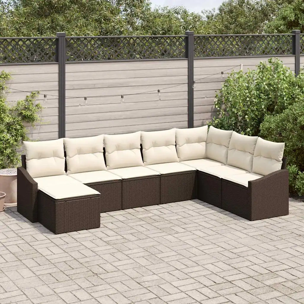 Set di divani con cuscino 8 pcs Marrone polyrattan