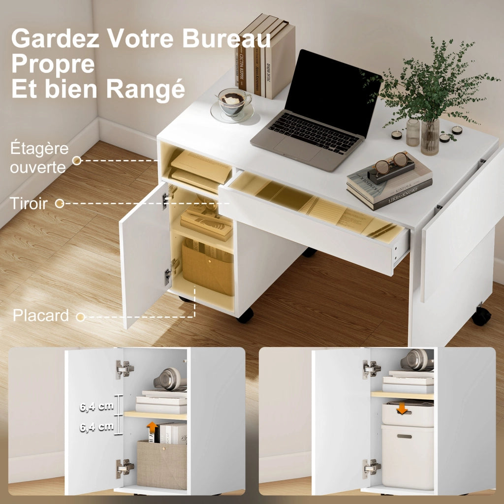 Scrivania per computer con ruote ¨C zephmum ¨C bianco 130x58x50 cm
