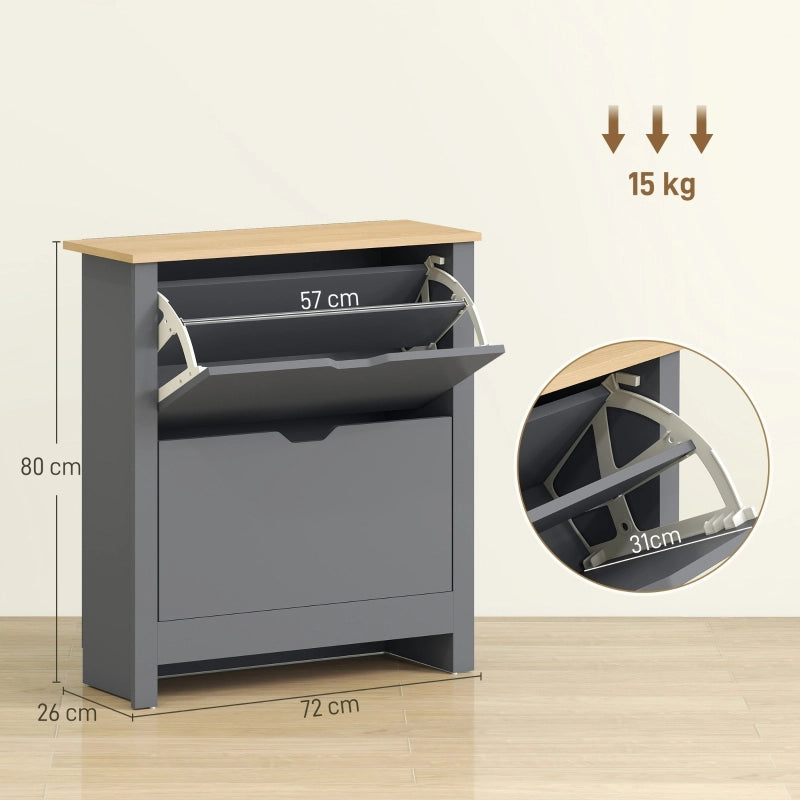 Scarpiera con 2 cassetti a ribalta fino a 12 paia di scarpe in pannello truciolare grigio scuro 72 × 26 × 80 cm