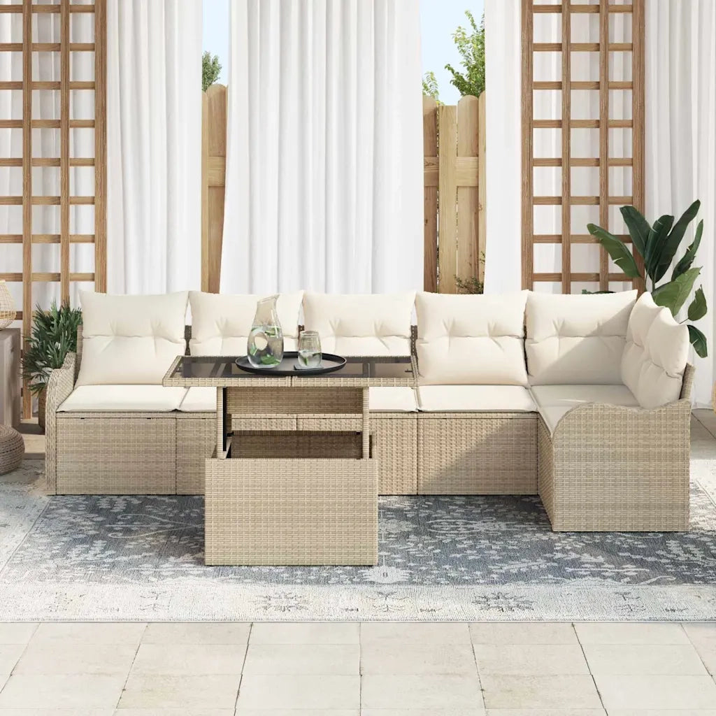 Set Divano da Giardino 7 pcs Beige Rattan in Polipropilene