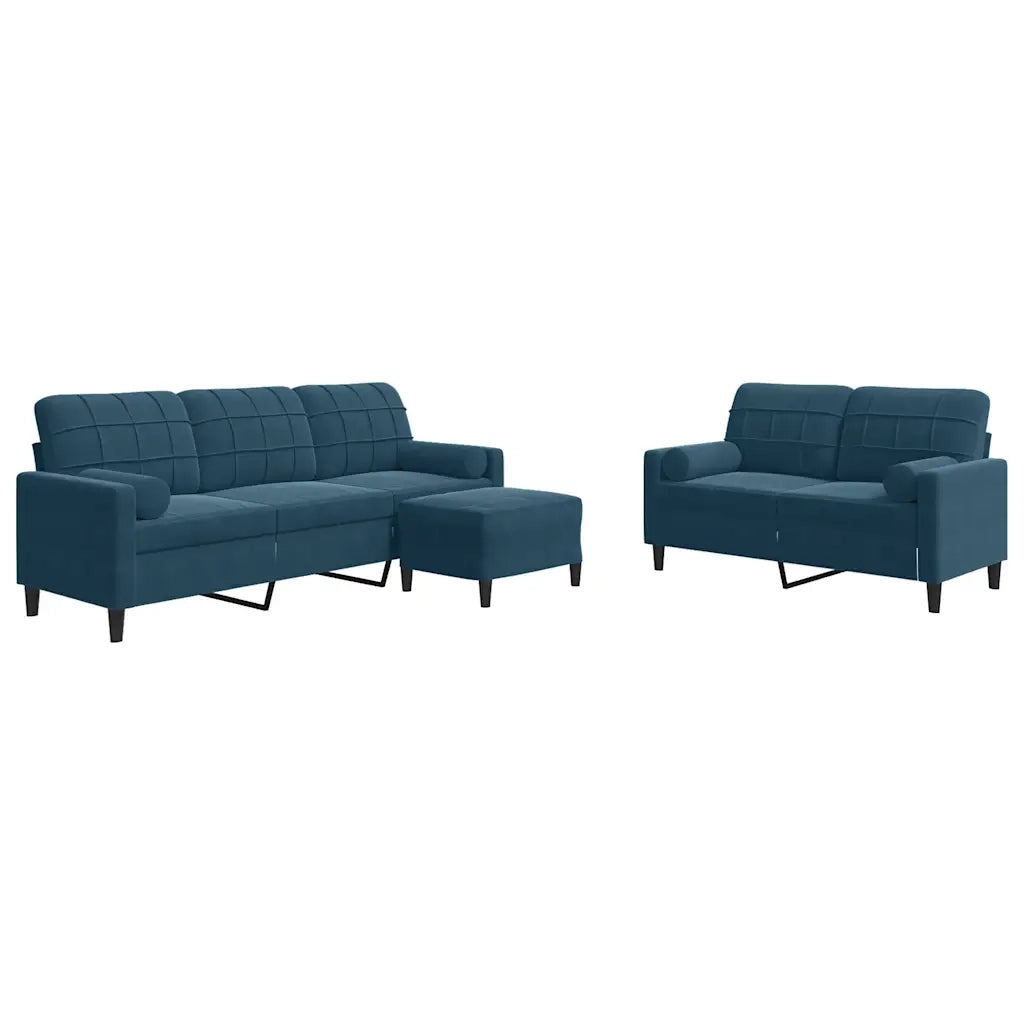 Set di Divani 3 pz con Cuscini e Rinforzi Blu in Velluto 3278430