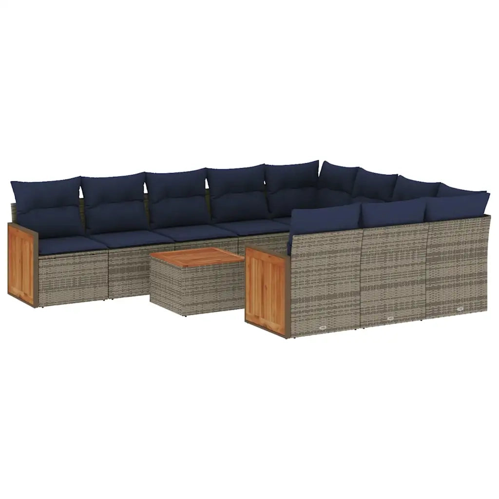 Set Divani da Giardino 11 pz con Cuscini Grigio in Polyrattan 3228028