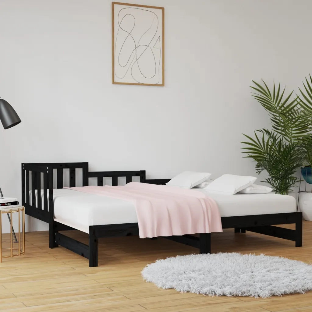 Dormeuse Estraibile Nera 2x(90x190) cm Legno Massello di Pino