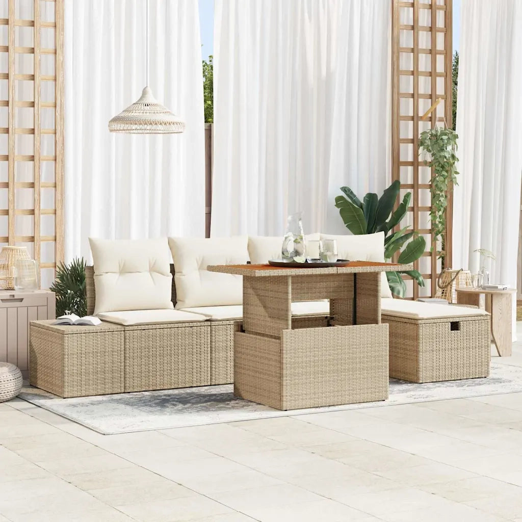 Set Divano da Giardino con cuscino 6 pcs Beige polyrattan