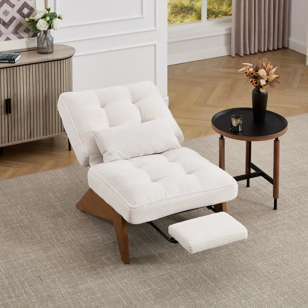 Poltrona Relax Reclinabile con Poggiapiedi e Cuscino Lombare Comfort Ergonomico Piedi in Legno in Velluto a Coste Beige