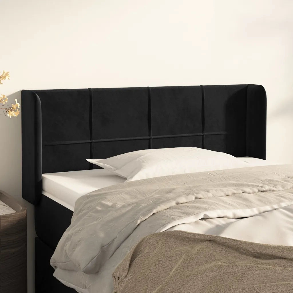 Testiera ad Orecchio-Testata con Orecchie Nera 103x16x78/88 cm in Velluto 293779
