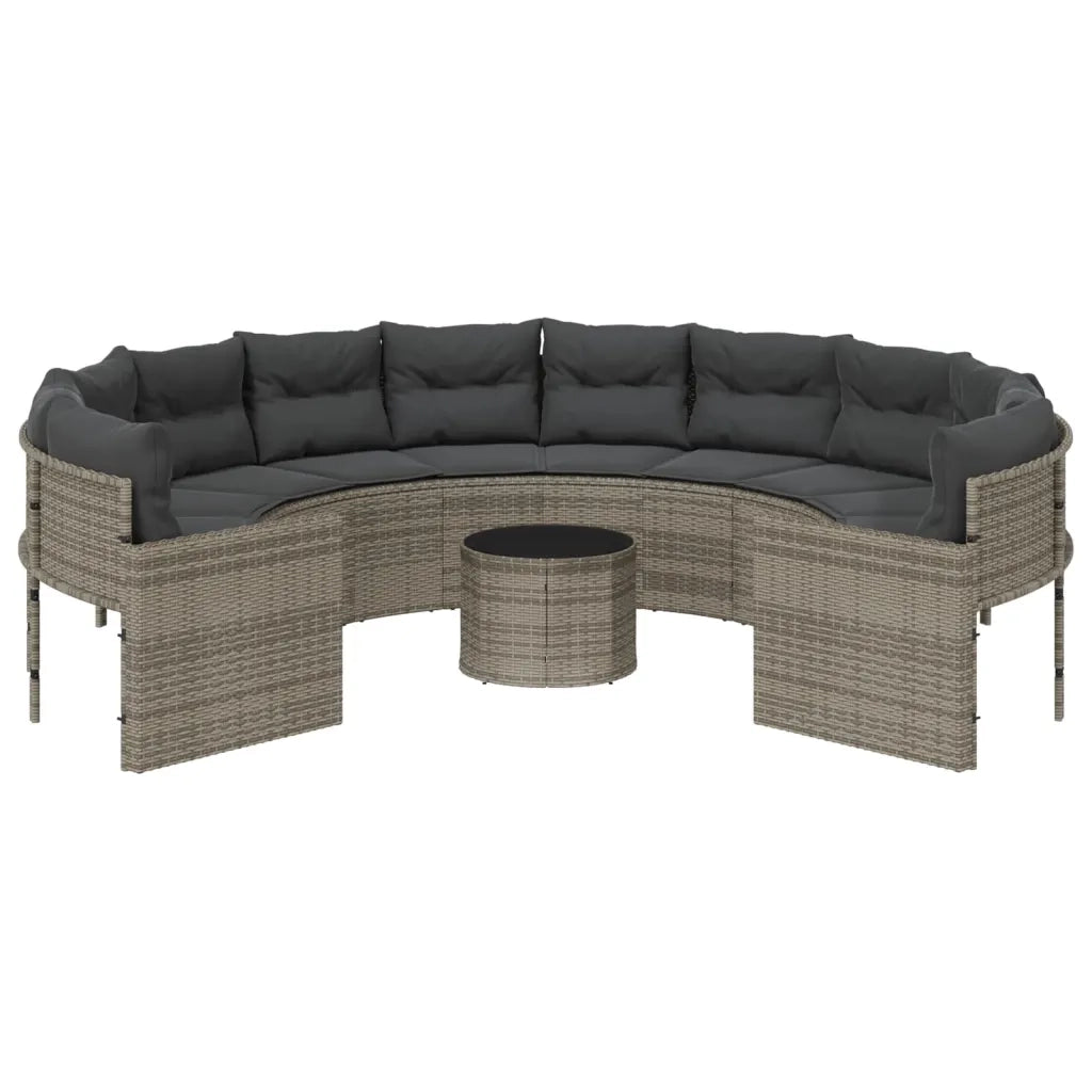 Divano da Giardino Tavolo e Cuscini Circolare Grigio Polyrattan 3318536