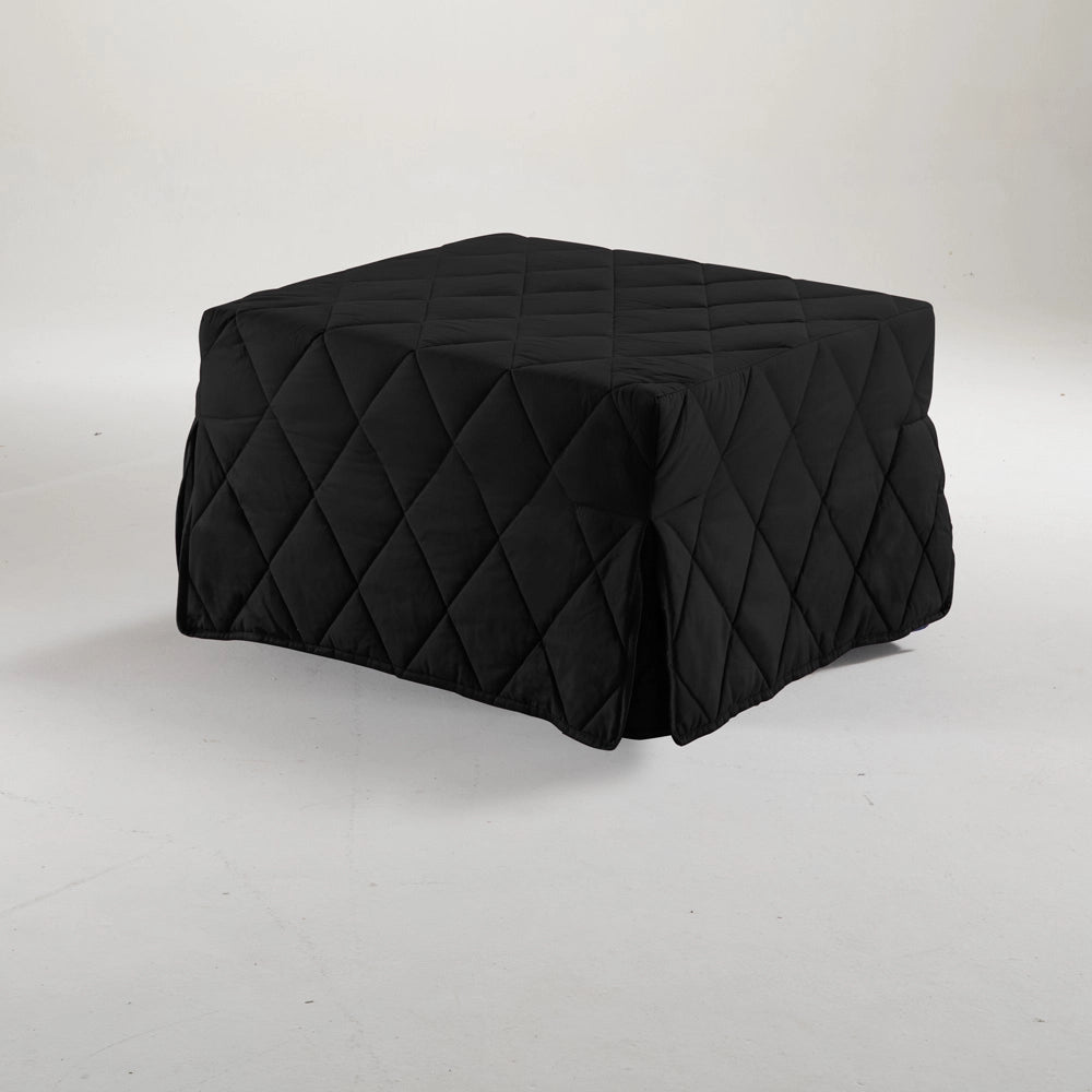 Pouf letto nero che diventa comodo materassino alto 10 per ospiti inattesi. Cubo letto, materassino con rete apribile con dimensione 76x210 x 10 di altezza
