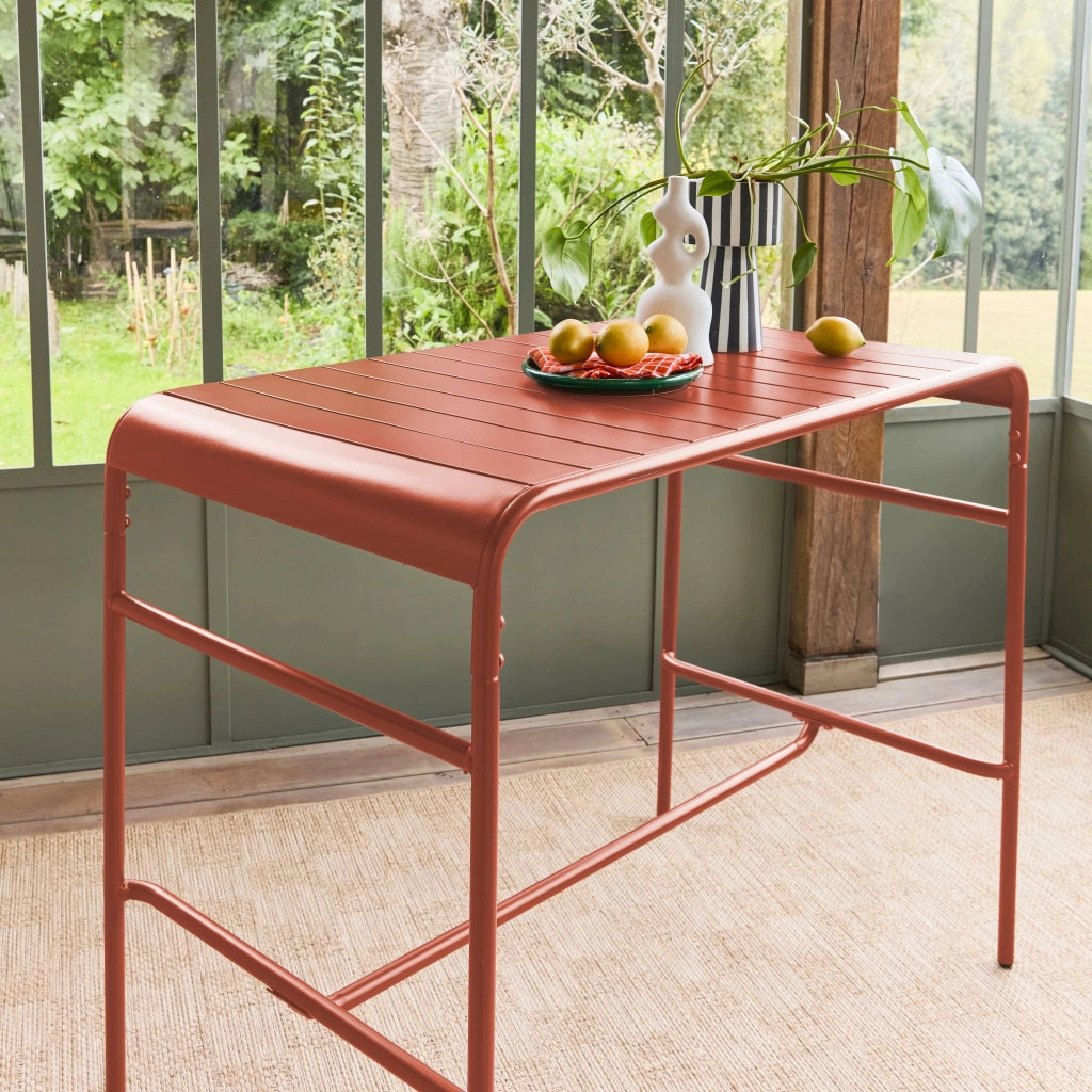 Tavolo alto da giardino in acciaio, 4 posti, 120cm, terracotta