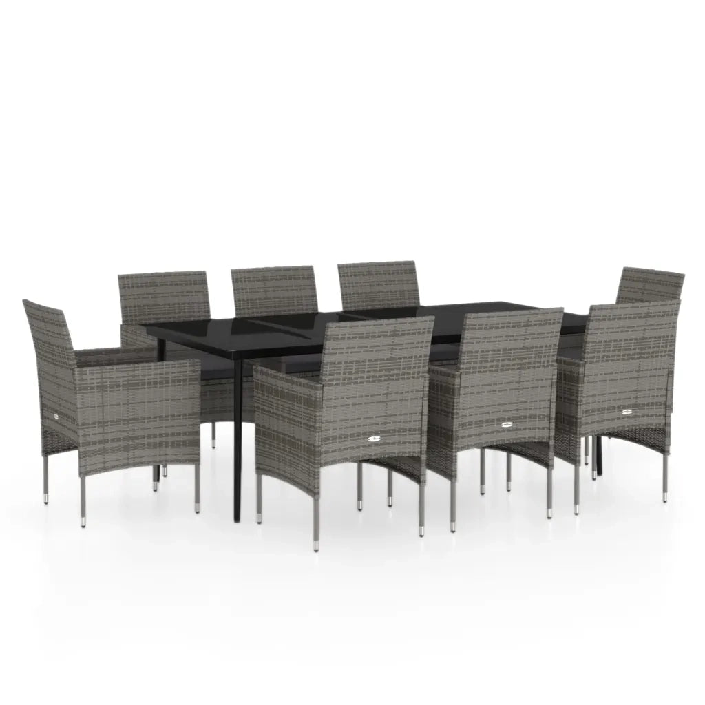 Set da Pranzo per Giardino 9 pz con Cuscini Grigio e Nero 3099316