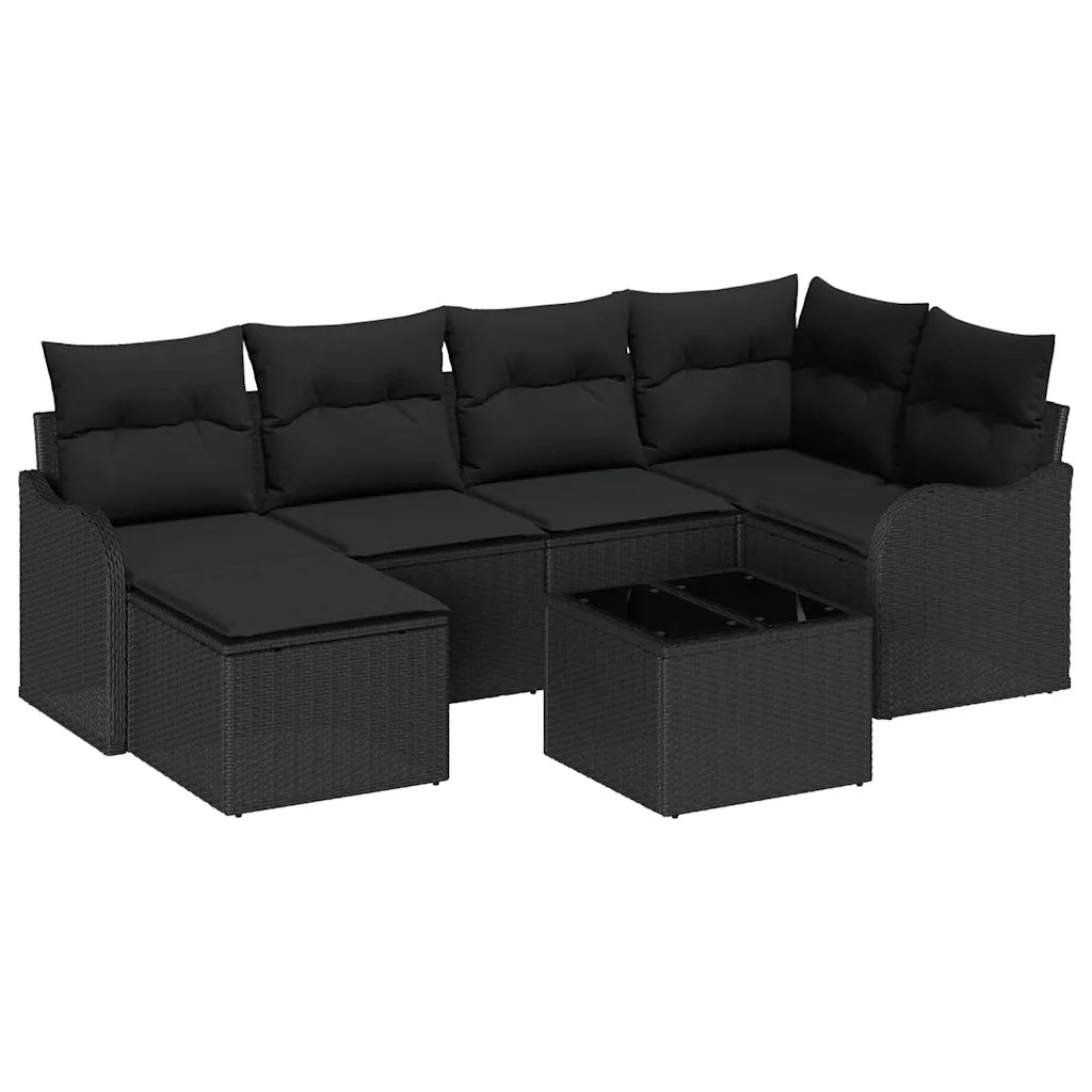 Set Divano da Giardino con cuscino 7 pcs Nero Poly Rattan